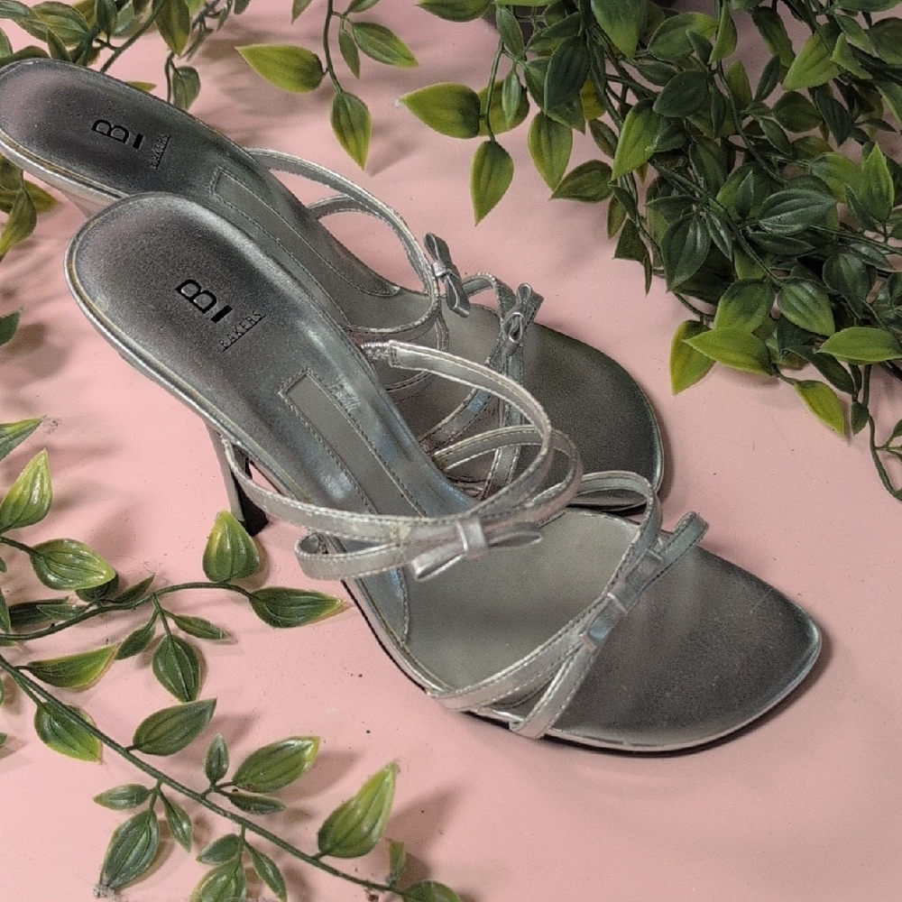 Bakers Shimmering Silver Strappy Heels